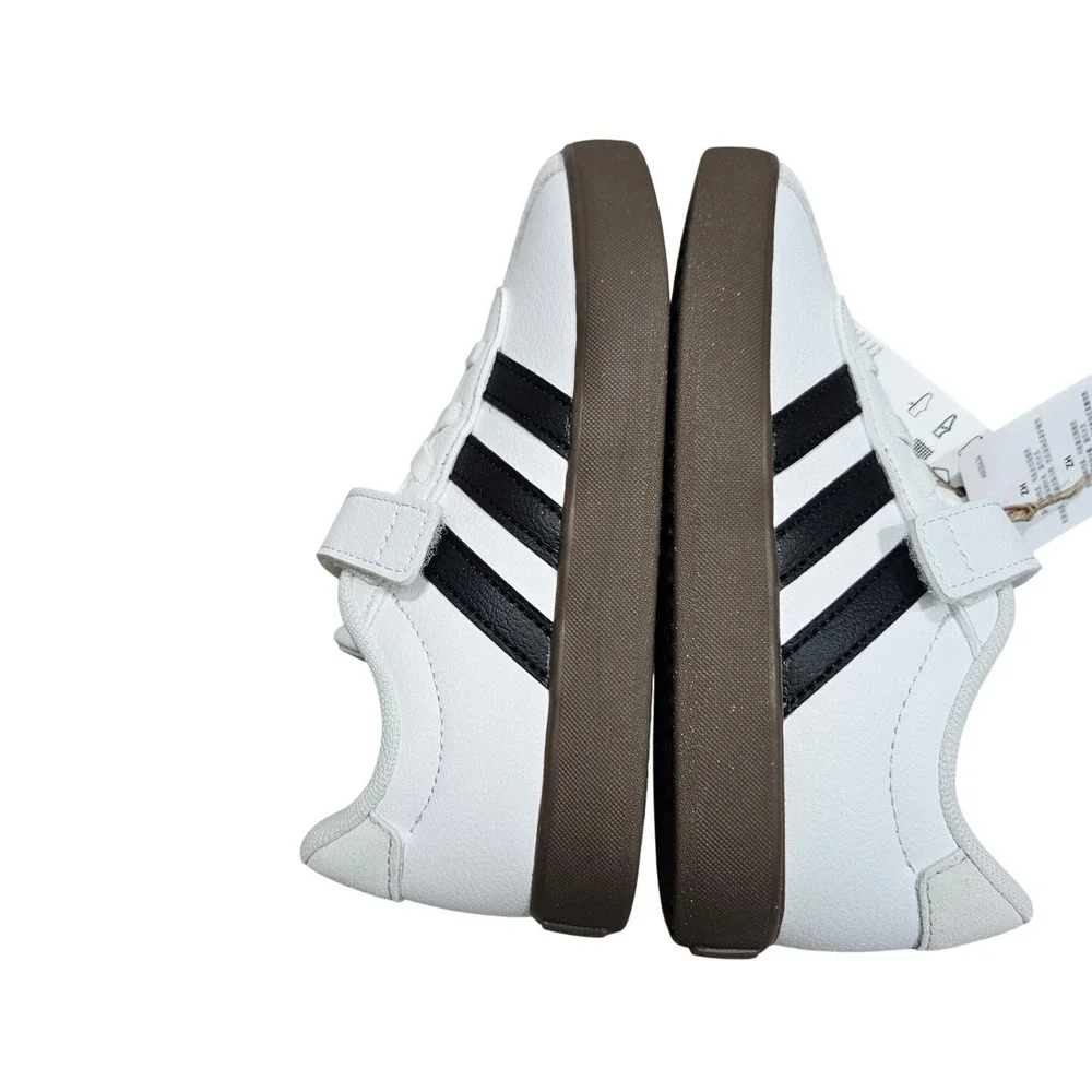 Adidas VL Court 3.0 EL C Kids 12K White Black Gum Sole Athletic Casual Sneakers